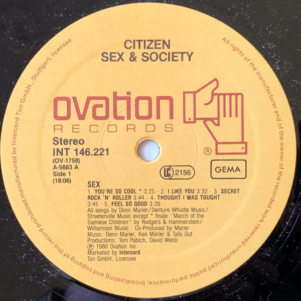 Cover zu Citizen (14) - Sex And Society | 1980 | Vinyl | Rock, Pop | Germany Schallplatten Ankauf