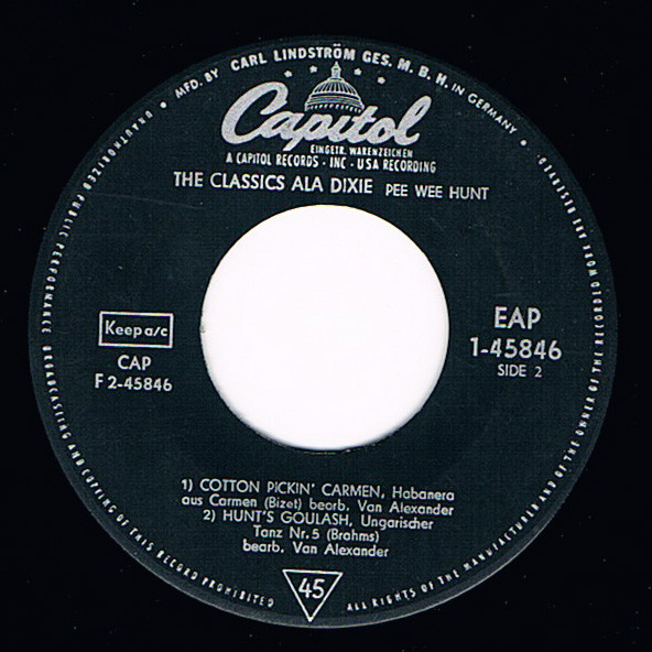 Cover zu Pee Wee Hunt - The Classics Ala Dixie | Vinyl, 45 RPM, 7