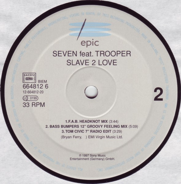 Cover zu Seven (16) feat. Trooper Da Don - Slave 2 Love | 1997 | Vinyl | Electronic, Hip Hop | Germany Schallplatten Ankauf