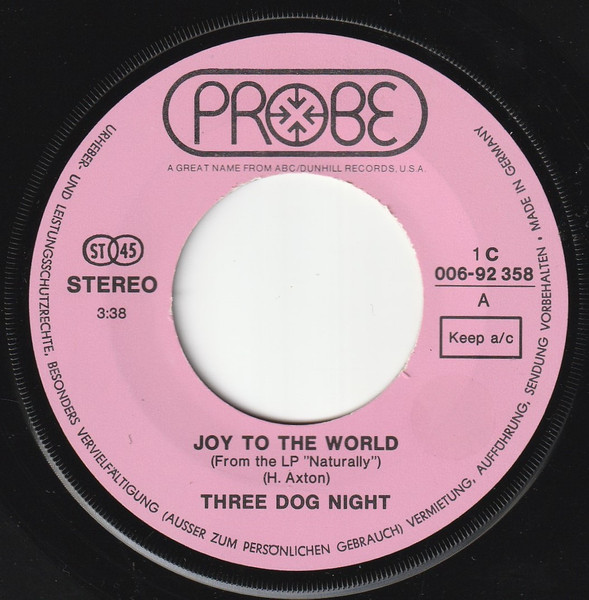 Cover zu Three Dog Night - Joy To The World | 1971 | Vinyl, Stereo, 45 RPM, 7