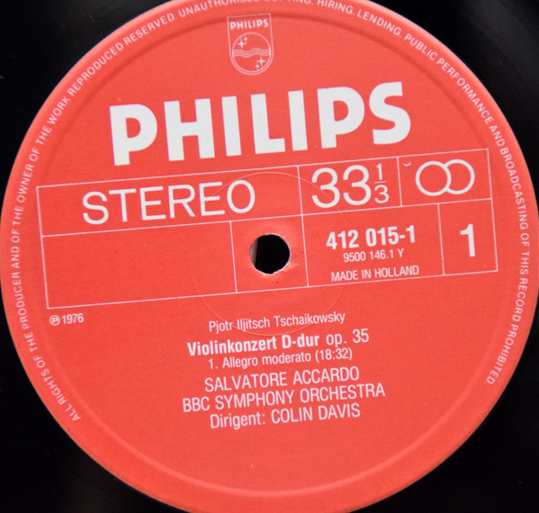 Cover zu Pyotr Ilyich Tchaikovsky - Salvatore Accardo, BBC Symphony Orchestra, Sir Colin Davis - Violin Concerto | 1984 | Vinyl | Classical | Netherlands