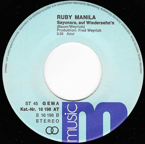 Cover zu Ruby Manila - Hier, Wo Das Meer Zu Ende Ist / Sayonara, Auf Wiederseh'n | 1975 | Vinyl | Pop | Germany