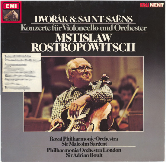 Cover zu Antonín Dvořák & Camille Saint-Saëns / Mstislav Rostropovich, Royal Philharmonic Orchestra, Sir Adrian Boult / Philharmonia Orchestra, Sir Malcolm Sargent - Konzerte Für Violoncello Und Orchester | Vinyl | Classical | Germany