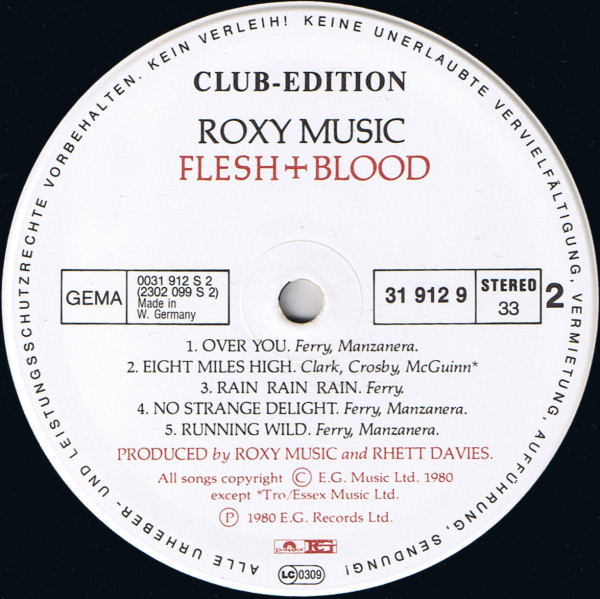 Cover zu Roxy Music - Flesh + Blood | 1981 | Vinyl | Rock | Germany