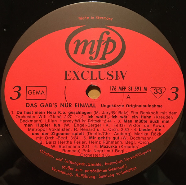 Cover zu Various - Das Gab's Nur Einmal | Vinyl | Stage & Screen | Germany