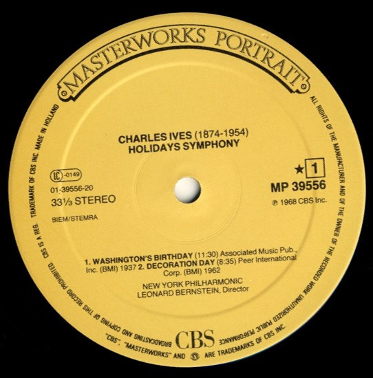 Cover zu Charles Ives, New York Philharmonic, Leonard Bernstein - Holidays Symphony | 1984 | Vinyl | Classical | France Schallplatten Ankauf