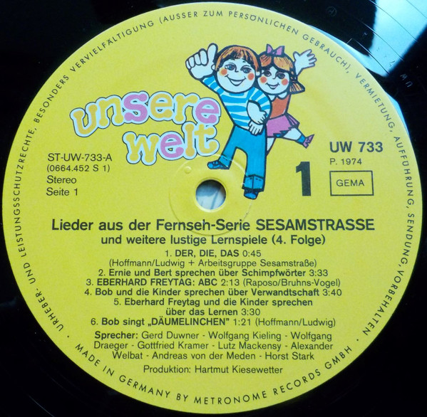 Cover zu Sesamstrasse - Lieder Aus Der Fernseh-Serie Sesamstrasse Und Weitere Lustige Lernspiele (4. Folge) | 1974 | Vinyl | Non-Music, Pop, Children's | Germany Schallplatten Ankauf