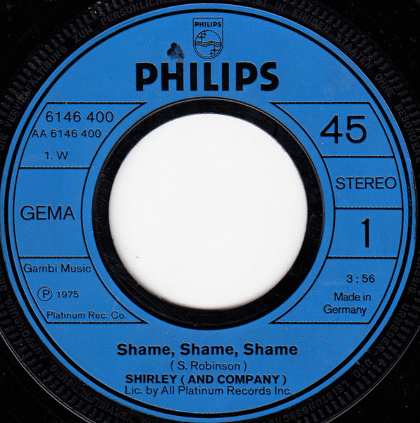 Cover zu Shirley & Company - Shame, Shame, Shame | 1975 | Vinyl, Stereo, 45 RPM, 7