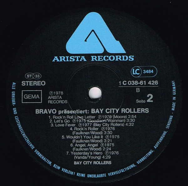 Cover zu Bay City Rollers - Bravo Präsentiert Bay City Rollers | 1978 | Vinyl | Rock, Pop | Germany