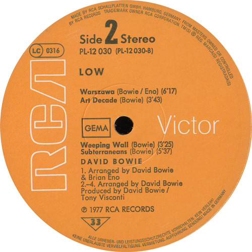 Cover zu David Bowie - Low | 1977 | Vinyl, LP, Album, Stereo | Electronic, Rock, Pop | Germany