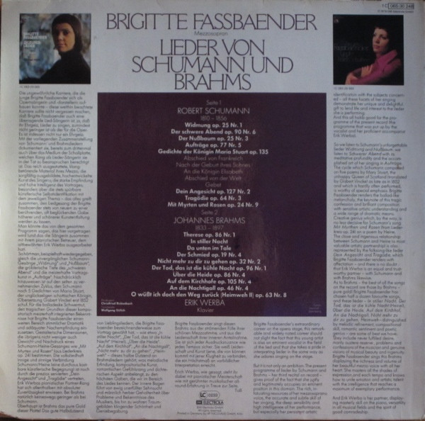 Cover zu Brigitte Fassbaender, Erik Werba - Lieder Von Schumann Und Brahms | 1976 | Vinyl | Classical | Germany