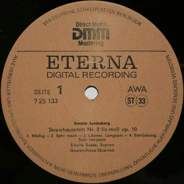 Cover zu Arnold Schoenberg, Anton Webern, Alban Berg, Gewandhaus-Quartett Leipzig - Streichquartett Nr. 2 Fis-moll Op. 10, Sechs Bagatellen Op. 9, Streichquartett Op. 3 | 1988 | Vinyl | Classical | German Democratic Republic (GDR)