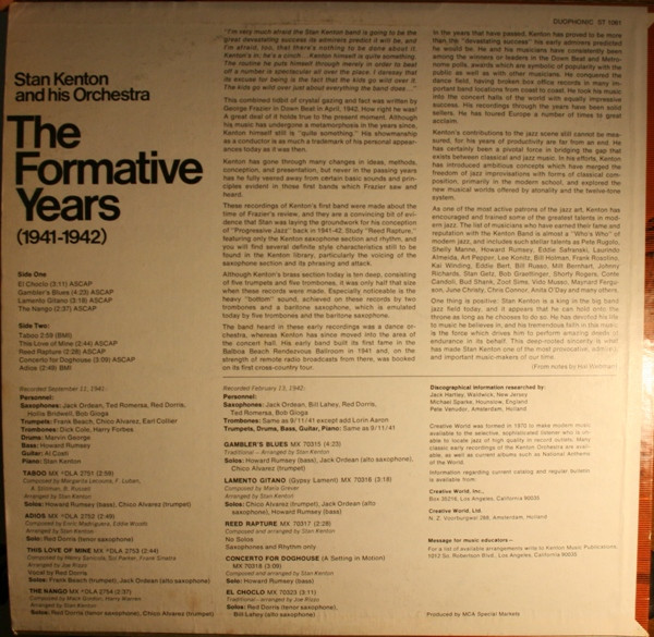 Cover zu Stan Kenton And His Orchestra - The Formative Years | Vinyl | Jazz | US