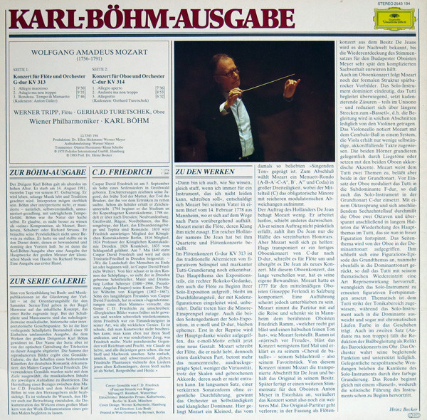 Cover zu Wolfgang Amadeus Mozart - Karl Böhm / Wiener Philharmoniker / Gerhard Turetschek / Werner Tripp - Flötenkonzert KV 313 / Oboenkonzert KV 314 | Vinyl | Classical | Germany Schallplatten Ankauf