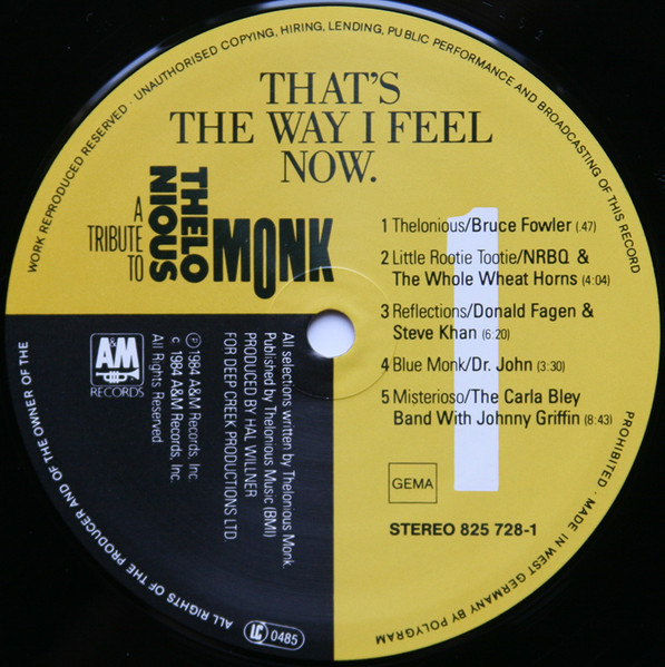 Cover zu Various - That's The Way I Feel Now - A Tribute To Thelonious Monk | 1984 | Vinyl | Jazz | Germany