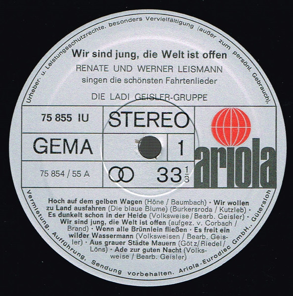 Cover zu Renate Und Werner Leismann - Wir Sind Jung, Die Welt Ist Offen | 1967 | Vinyl | Pop, Folk, World, & Country | Germany Schallplatten Ankauf