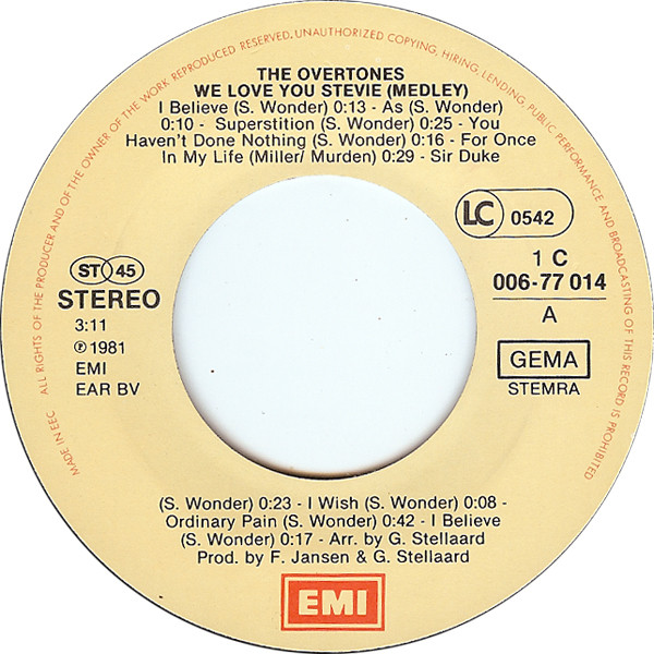 Cover zu The Overtones (10) - We Love You Stevie (Medley) | 1982 | Vinyl | Funk / Soul | Europe