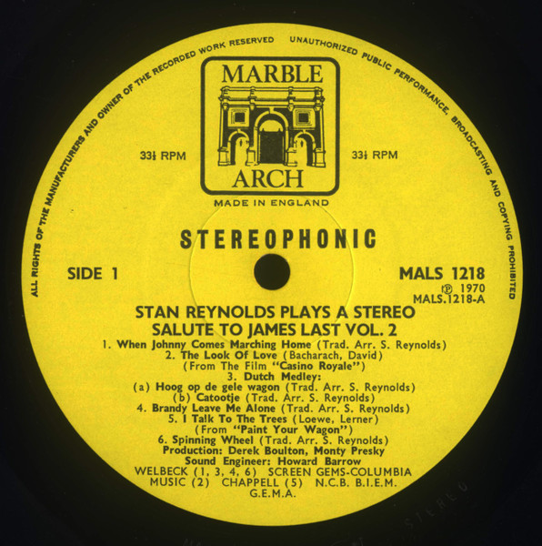 Cover zu Stan Reynolds - Stan Reynolds Plays A Stereo Salute To James Last - Vol.2 | 1970 | Vinyl | Jazz, Latin, Pop | UK Schallplatten Ankauf