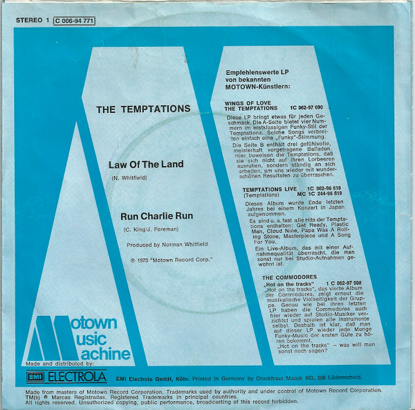 Cover zu The Temptations - Law Of The Land | 1976 | Vinyl | Funk / Soul | Germany Schallplatten Ankauf