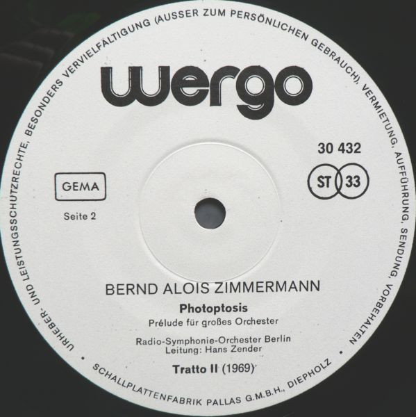 Cover zu Bernd Alois Zimmermann - Concerto Pour Violoncelle / Photoptosis / Tratto II | Vinyl | Classical | Germany