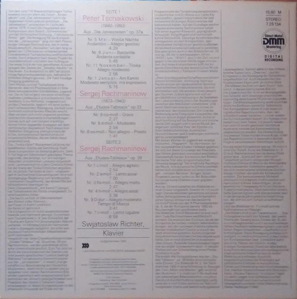 Cover zu Pyotr Ilyich Tchaikovsky / Sergei Vasilyevich Rachmaninoff, Sviatoslav Richter - Die Jahreszeiten Op.37a (Auswahl) / Etudes-Tableaux Aus Op.33 Und Op.39 | 1988 | Vinyl | Classical Schallplatten Ankauf