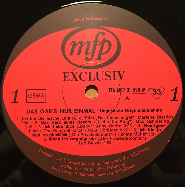 Cover zu Various - Das Gab's Nur Einmal | Vinyl | Stage & Screen | Germany