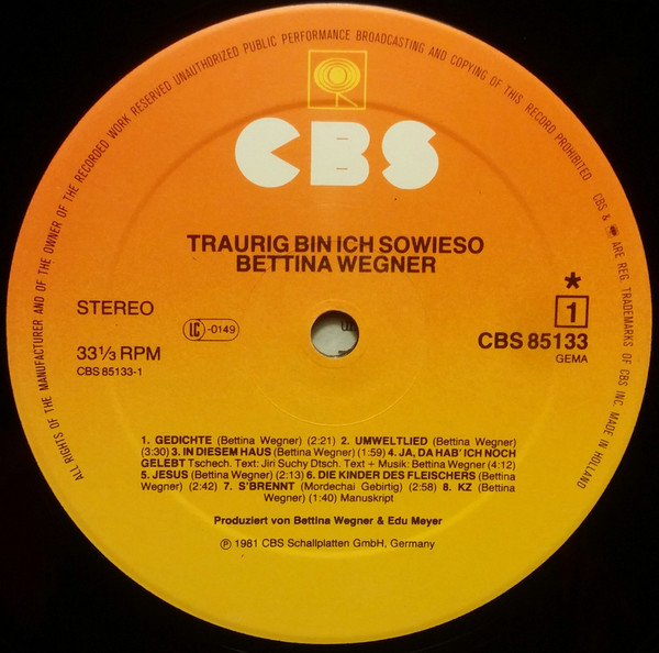 Cover zu Bettina Wegner - Traurig Bin Ich Sowieso | 1981 | Vinyl | Rock, Pop, Folk, World, & Country | Germany