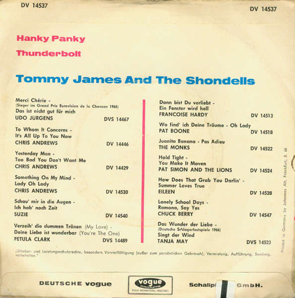 Cover zu Tommy James & The Shondells - Hanky Panky | 1966 | Vinyl | Rock, Pop | Germany Schallplatten Ankauf
