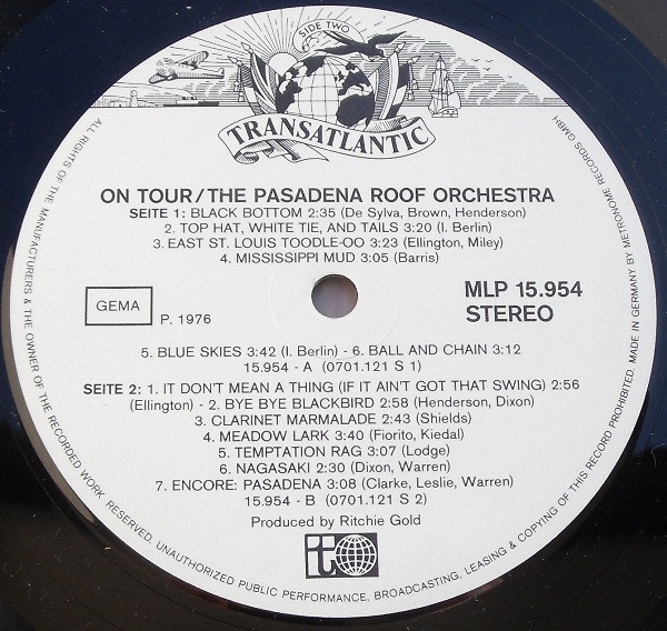 Cover zu The Pasadena Roof Orchestra - On Tour | 1976 | Vinyl | Jazz | Germany Schallplatten Ankauf