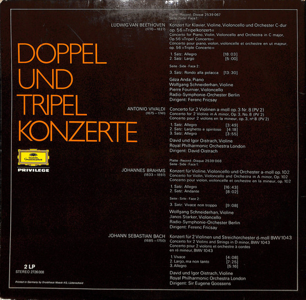 Cover zu Various - Doppel Und Tripel Konzerte | 1972 | Vinyl | Classical | Germany Schallplatten Ankauf
