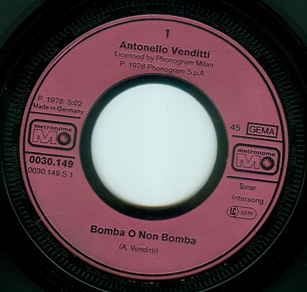 Cover zu Antonello Venditti - Bomba O Non Bomba | 1978 | Vinyl, 7