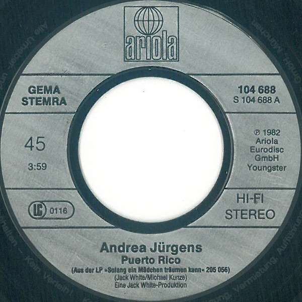 Cover zu Andrea Jürgens - Puerto Rico | 1982 | Vinyl | Pop | Germany