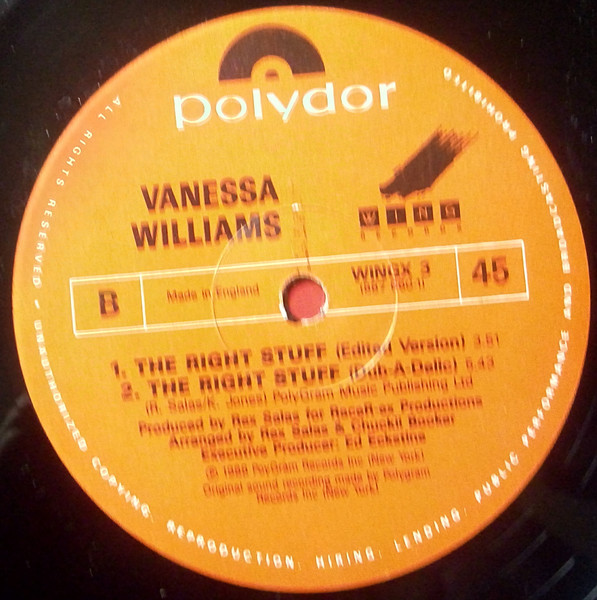 Cover zu Vanessa Williams - The Right Stuff | 1988 | Vinyl | Hip Hop | UK