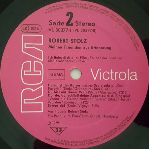 Cover zu Robert Stolz - Meinen Freunden Zur Erinnerung | 1979 | Vinyl | Classical | Germany