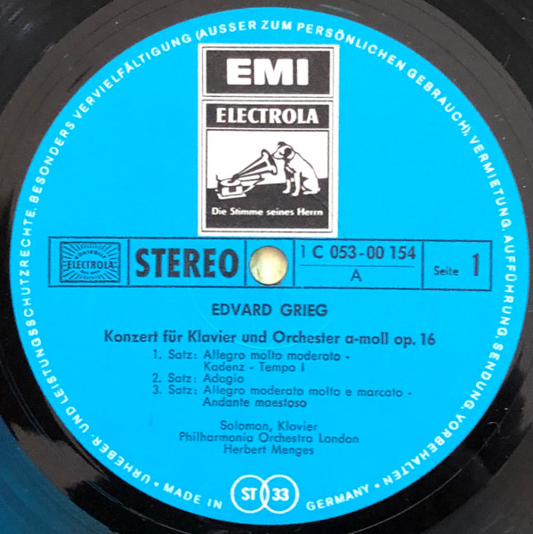 Cover zu Solomon (6), Philharmonia Orchestra Conducted By Herbert Menges - Edvard Grieg Klavierkonzert A-Moll - Robert Schumann Klavierkonzert A-Moll | Vinyl | Classical | Germany Schallplatten Ankauf