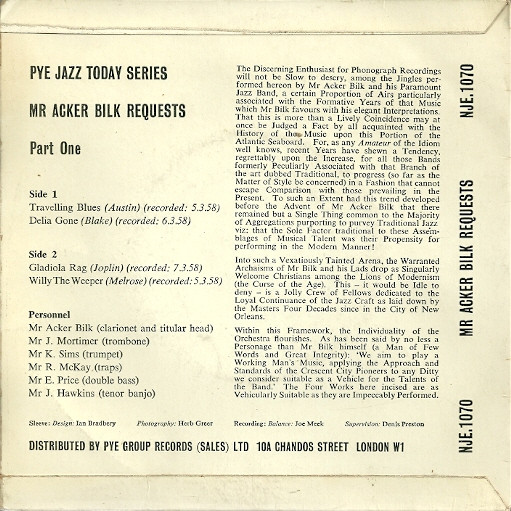 Cover zu Acker Bilk And His Paramount Jazz Band - Mr. Acker Bilk Requests - Part One | 1959 | Vinyl | Jazz | UK Schallplatten Ankauf
