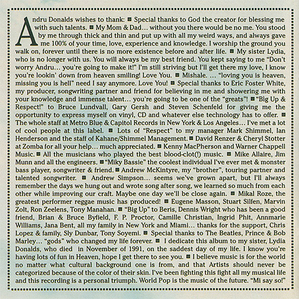 Cover zu Andru Donalds - Andru Donalds | 1994 | Vinyl | Electronic, Reggae | Netherlands Schallplatten Ankauf