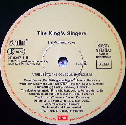 Cover zu The King's Singers - A Tribute To The Comedian Harmonists | 1985 | Vinyl | Pop, Classical | Germany