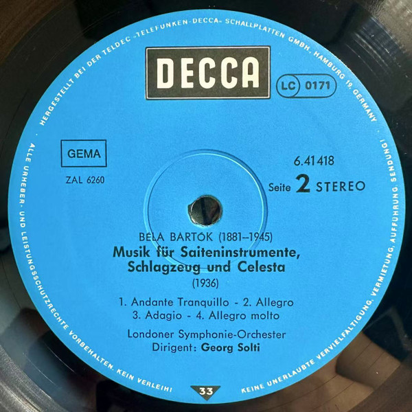Cover zu Béla Bartók, London Symphony Orchestra, Georg Solti - Der Wunderbare Mandarin / Musik Für Saiteninstrumente, Schlagzeug Und Celesta | Vinyl | Classical | Germany Schallplatten Ankauf