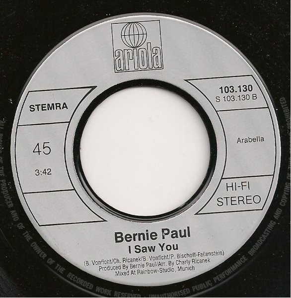 Cover zu Bernie Paul - Oh No No / I Saw You | 1981 | Vinyl | Pop | Netherlands Schallplatten Ankauf