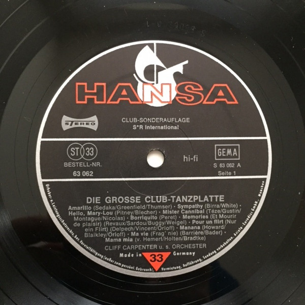 Cover zu Cliff Carpenter Und Sein Orchester - Die Große Club-Tanzplatte | 1975 | Vinyl | Jazz, Latin, Pop | Germany