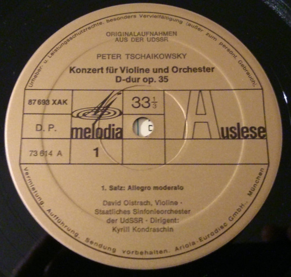 Cover zu Pyotr Ilyich Tchaikovsky - Konzert Für Violine Und Orchester D-Dur Op. 35 | Vinyl | Classical | Germany Schallplatten Ankauf