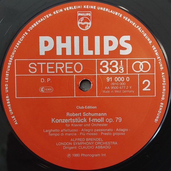 Cover zu Robert Schumann / Carl Maria Von Weber - Alfred Brendel, London Symphony Orchestra, Claudio Abbado - Klavierkonzert Op. 54 / Konzertstück Op. 79 | 1980 | Vinyl | Classical | Germany Schallplatten Ankauf