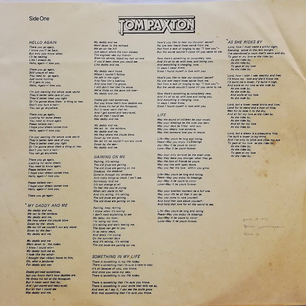 Cover zu Tom Paxton - Something In My Life | 1975 | Vinyl | Folk, World, & Country | US