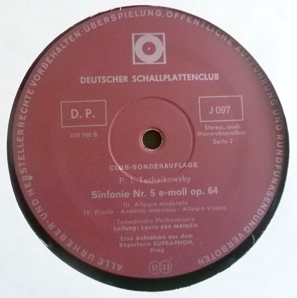 Cover zu Pyotr Ilyich Tchaikovsky - Lovro Von Matacic, The Czech Philharmonic Orchestra - Sinfonie Nr.5 E-moll Op.64 | Vinyl | Classical | Germany