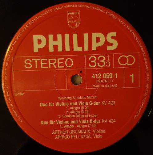 Cover zu Wolfgang Amadeus Mozart - Arthur Grumiaux, Arrigo Pelliccia / Quartetto Italiano - Die 2 Duos für Violine und Viola / Adagio und Fuge c-moll-in C minor, K. 546 | Vinyl | Classical | Netherlands Schallplatten Ankauf