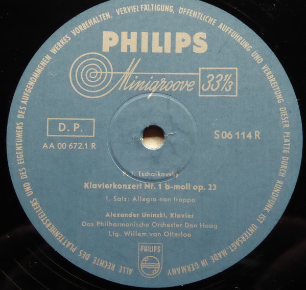 Cover zu Alexander Uninsky, The Hague Philharmonic, Willem Van Otterloo - P. I. Tschaikowsky, Klavierkonzert Nr.1 B-moll Op. 23 | 1956 | Vinyl | Classical | Germany