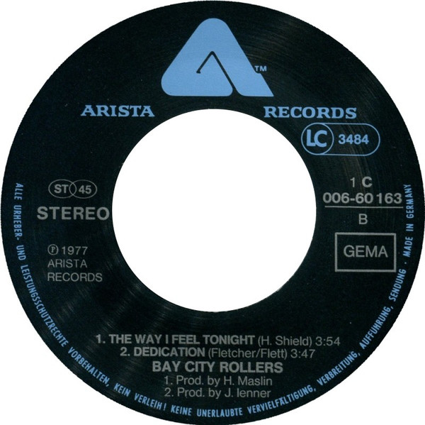 Cover zu Bay City Rollers - Don't Stop The Music / The Way I Feel Tonight / Dedication | 1977 | Vinyl | Rock | Germany Schallplatten Ankauf