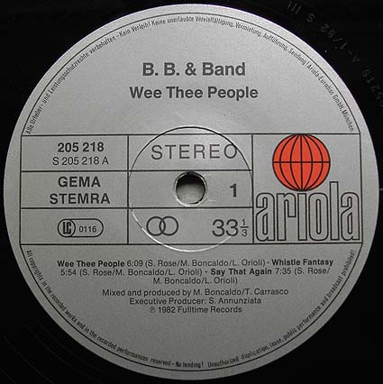 Cover zu B.B. & Band - Wee Thee People | 1982 | Vinyl | Electronic | Germany Schallplatten Ankauf