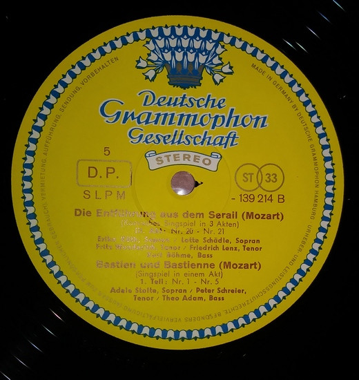 Cover zu Wolfgang Amadeus Mozart, Erika Köth, Fritz Wunderlich, Kurt Böhme, Eugen Jochum, Adele Stolte, Peter Schreier, Theo Adam, Helmut Koch - Die Entführung Aus Dem Serail / Bastien Und Bastienne | 1966 | Vinyl | Classical | Germany
